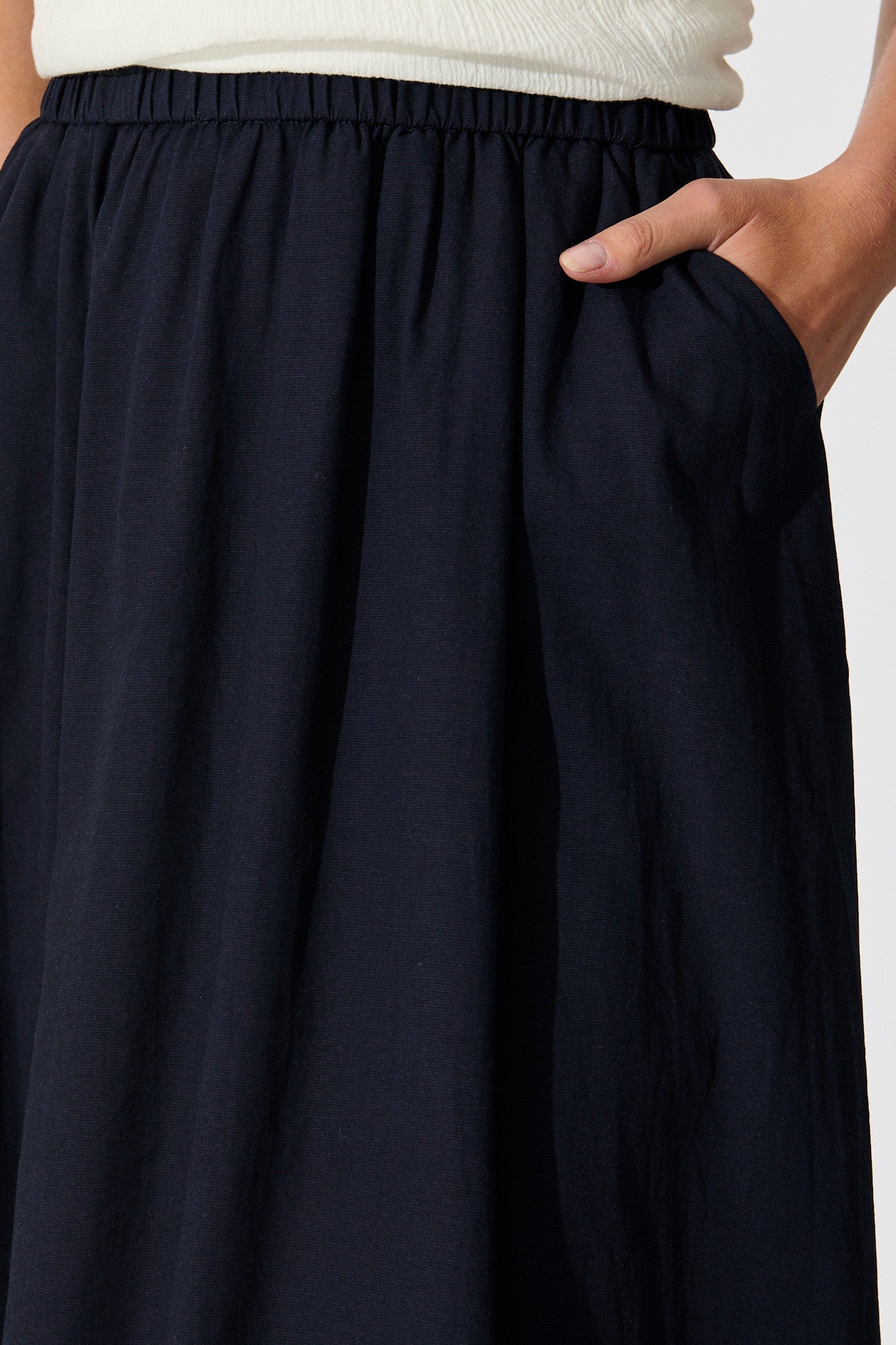 Navy Linen Blend Cylas Midi Skirt