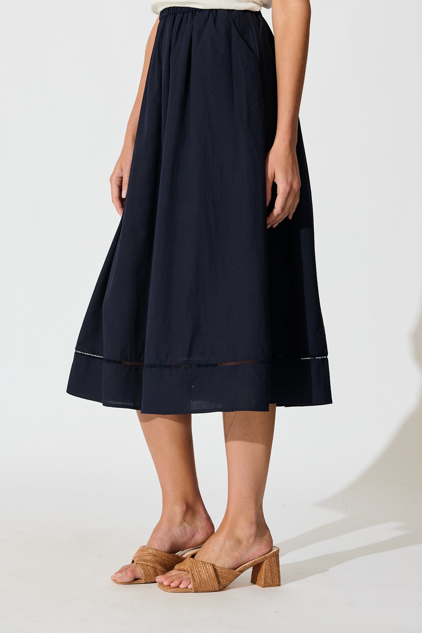 Navy Linen Blend Cylas Midi Skirt
