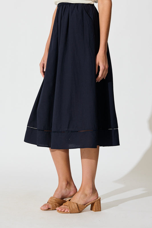 Navy Linen Blend Cylas Midi Skirt