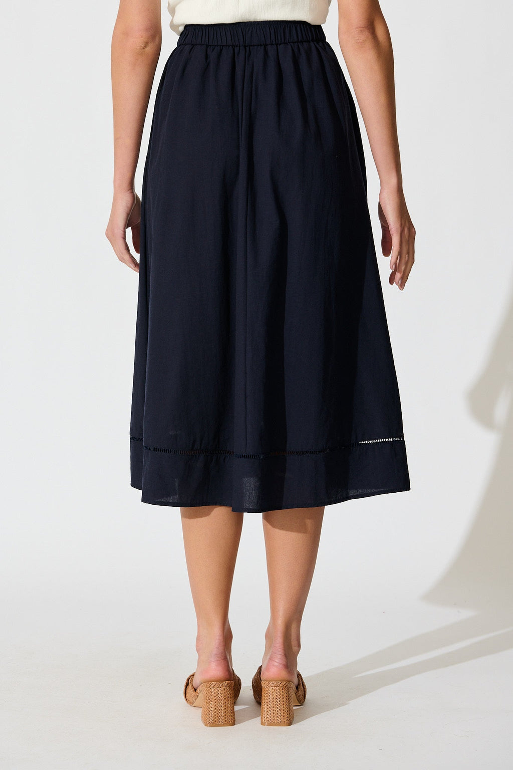 Navy Linen Blend Cylas Midi Skirt