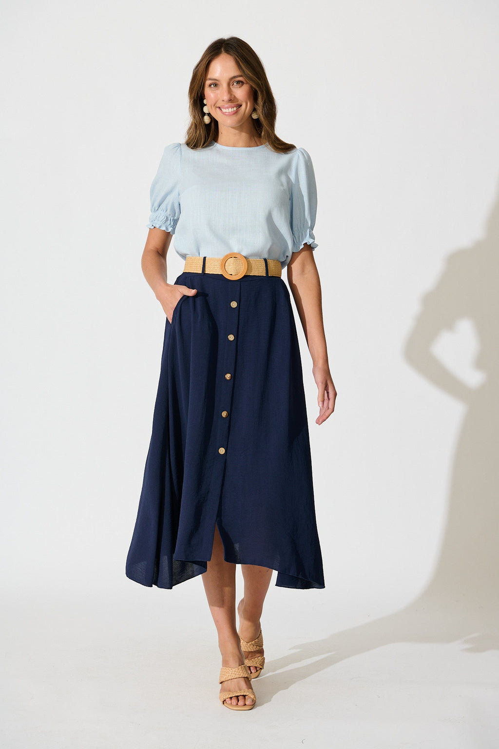 Navy Fawn Maxi Skirt with Belt