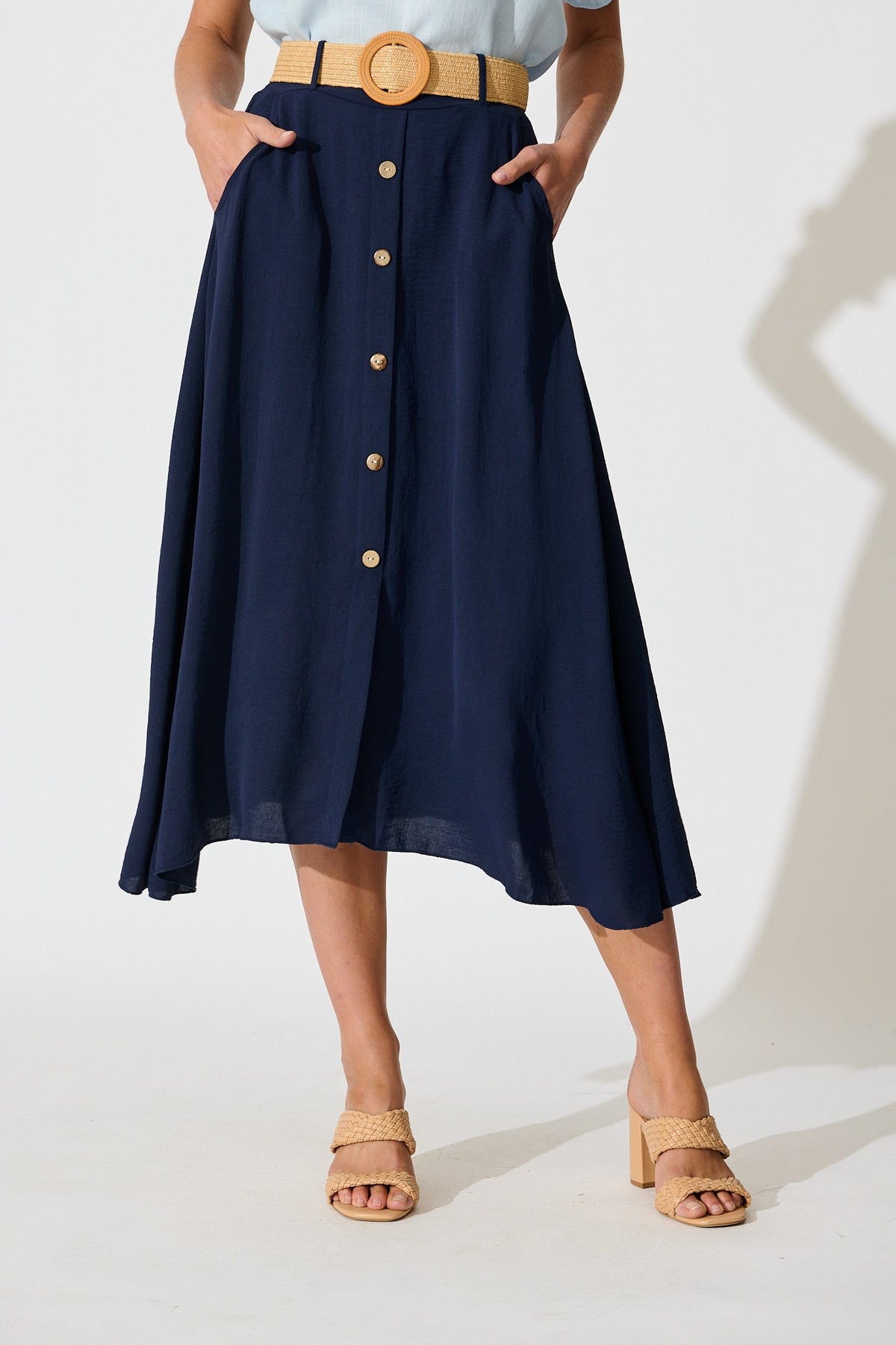 Navy Fawn Maxi Skirt with Belt