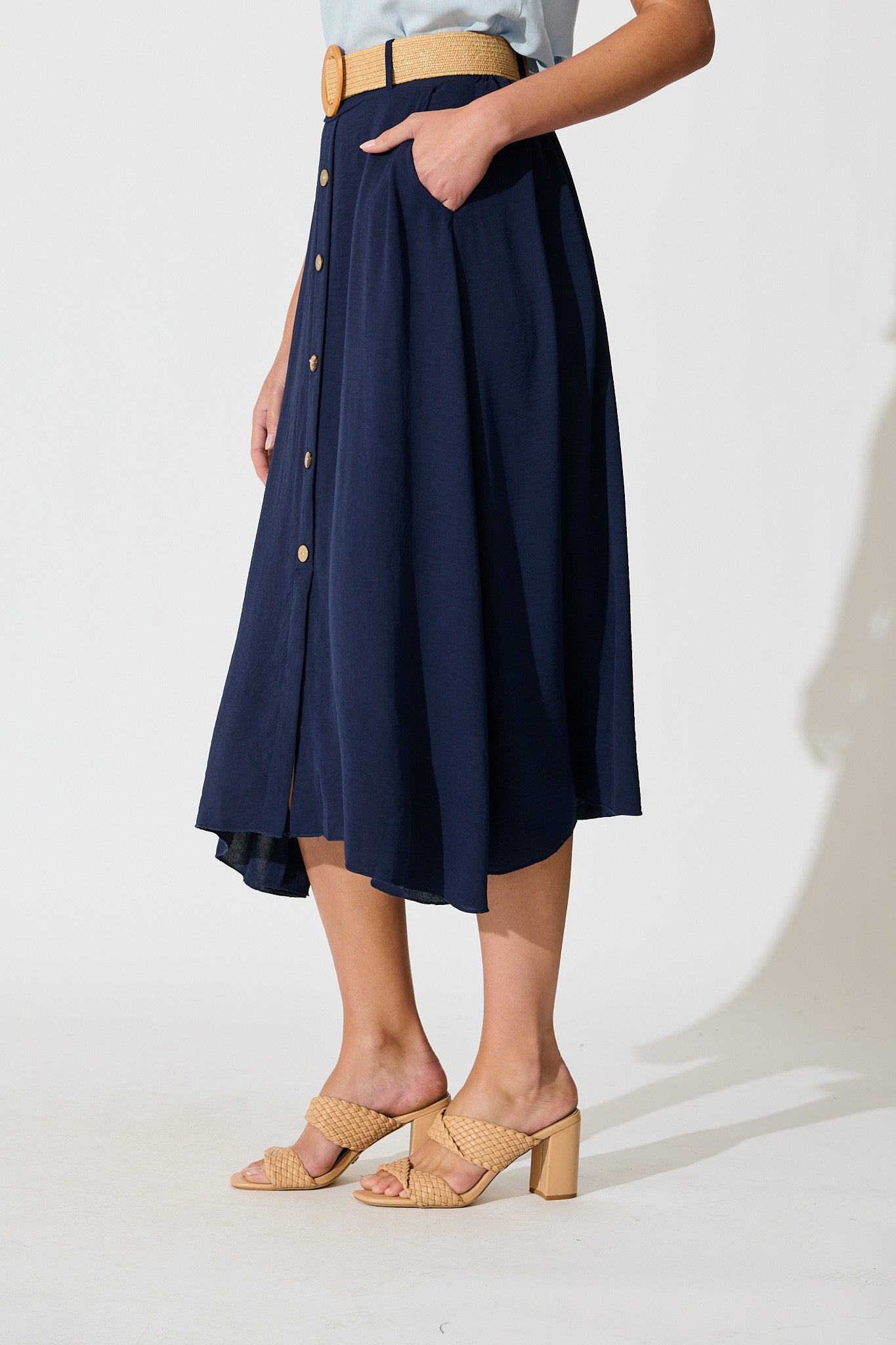Navy Fawn Maxi Skirt with Belt
