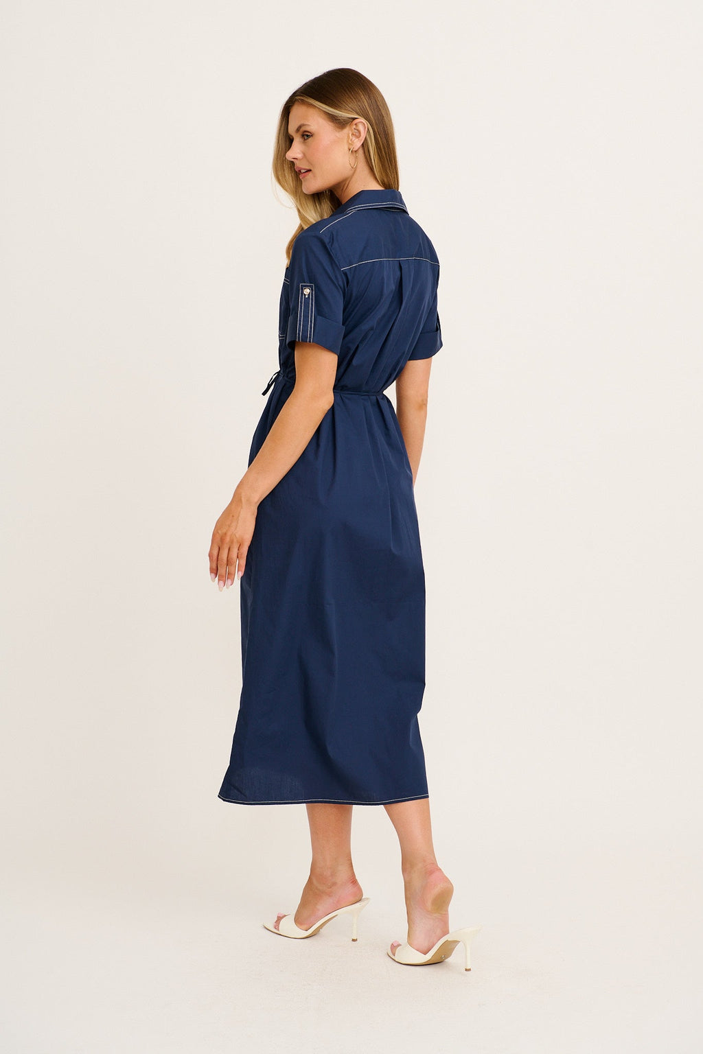 Navy Cotton Midi Shirt Dress