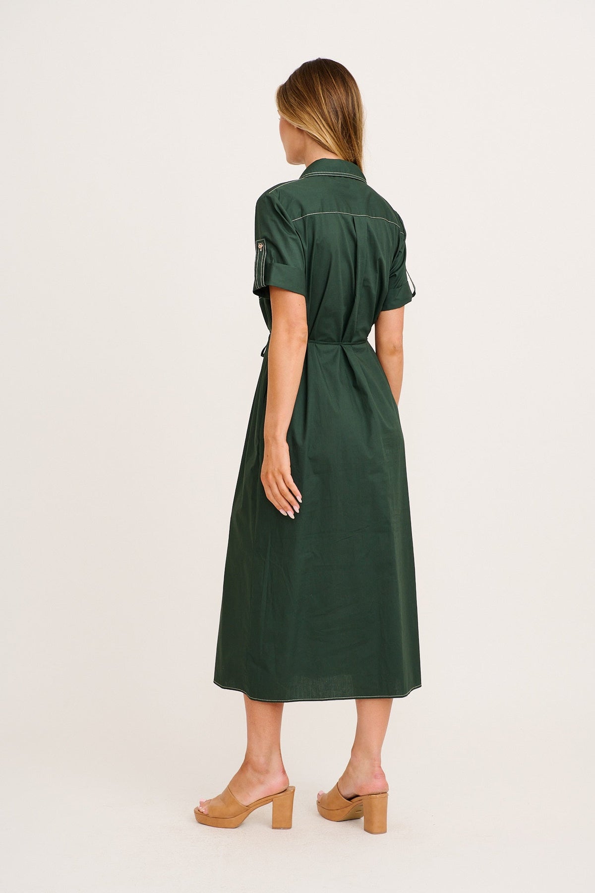 Emerald Cotton Midi Shirt Dress