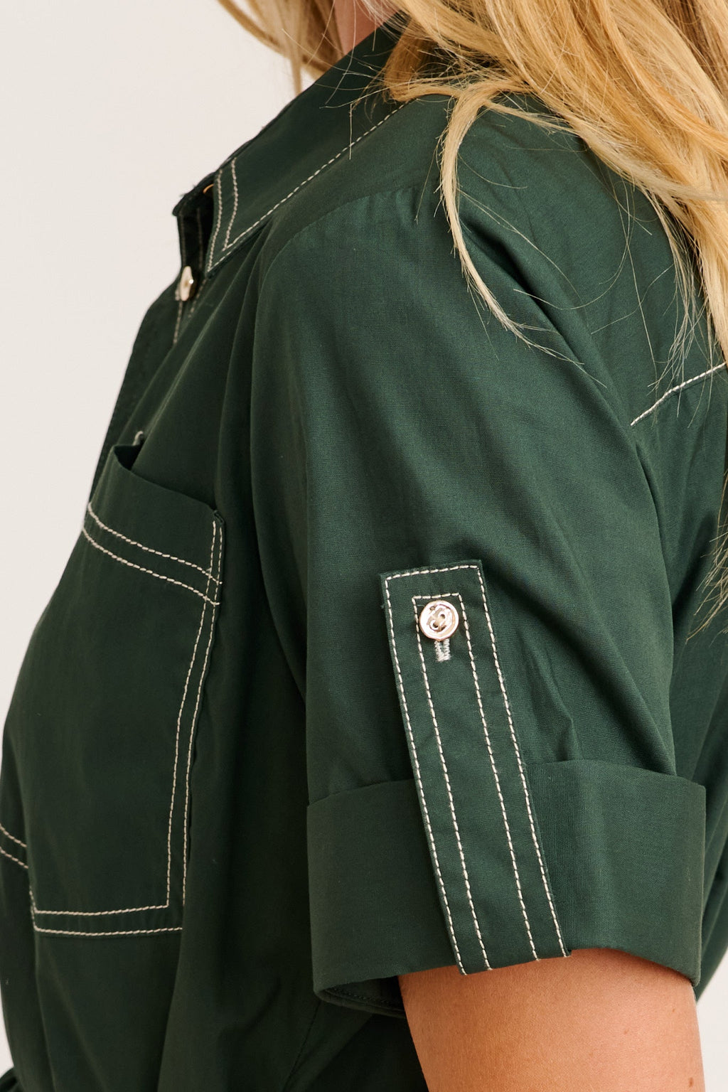 Emerald Cotton Midi Shirt Dress