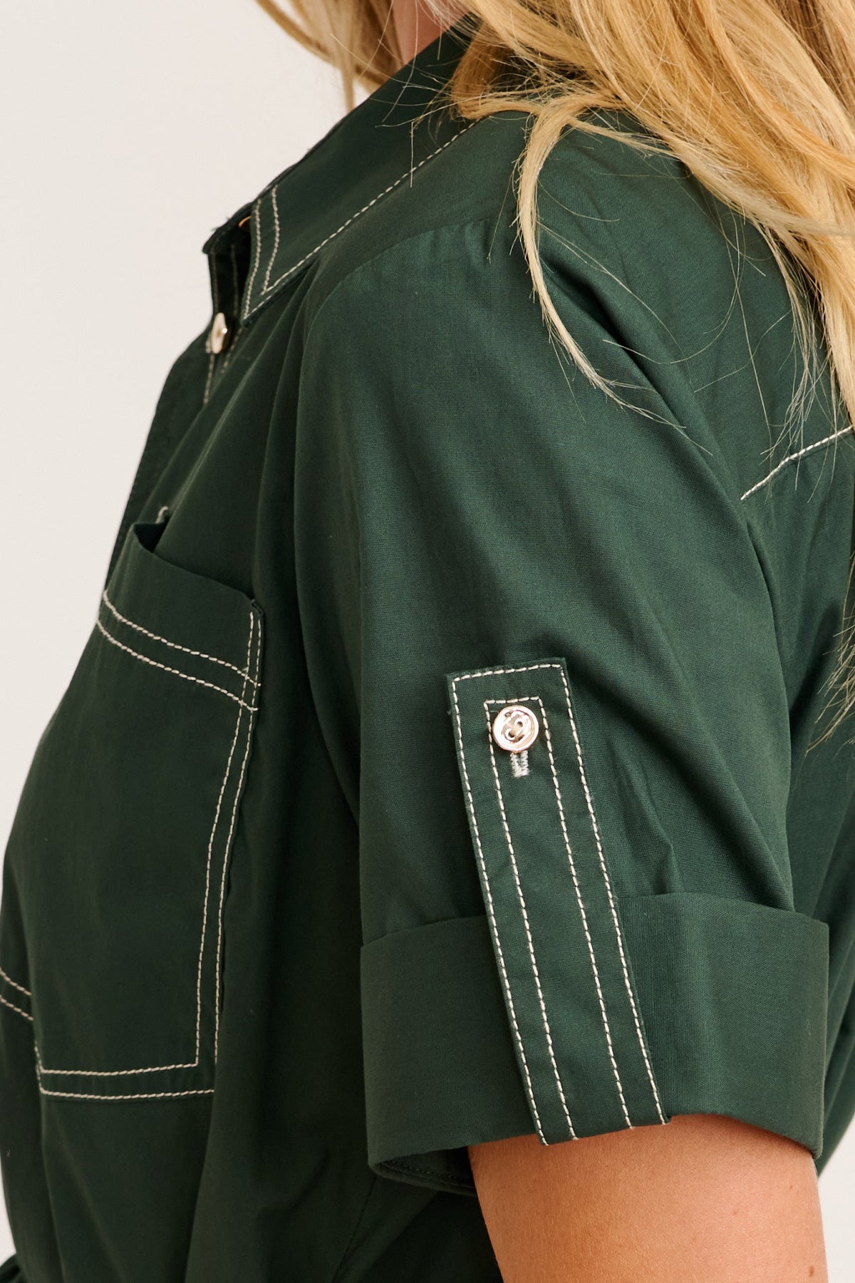 Emerald Cotton Midi Shirt Dress