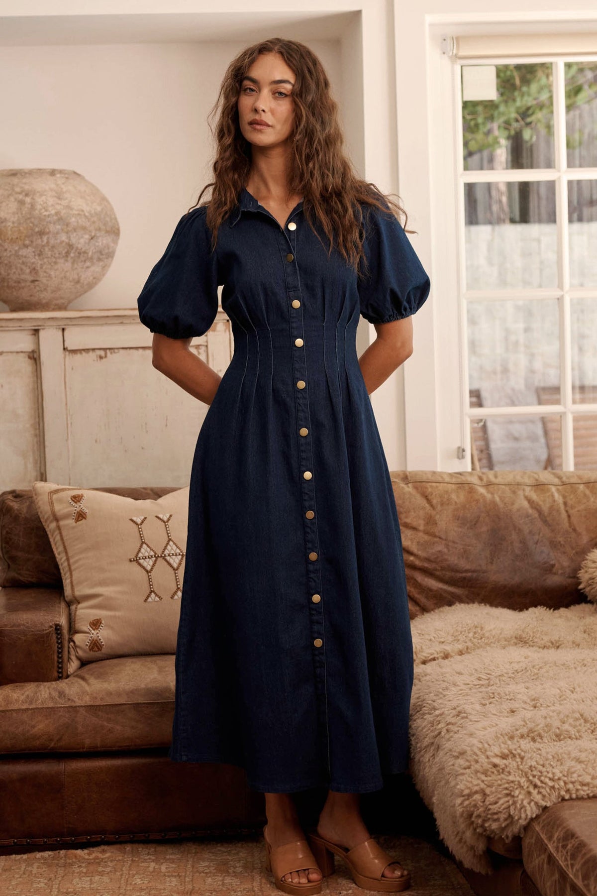 Indigo Denim Midi Dress