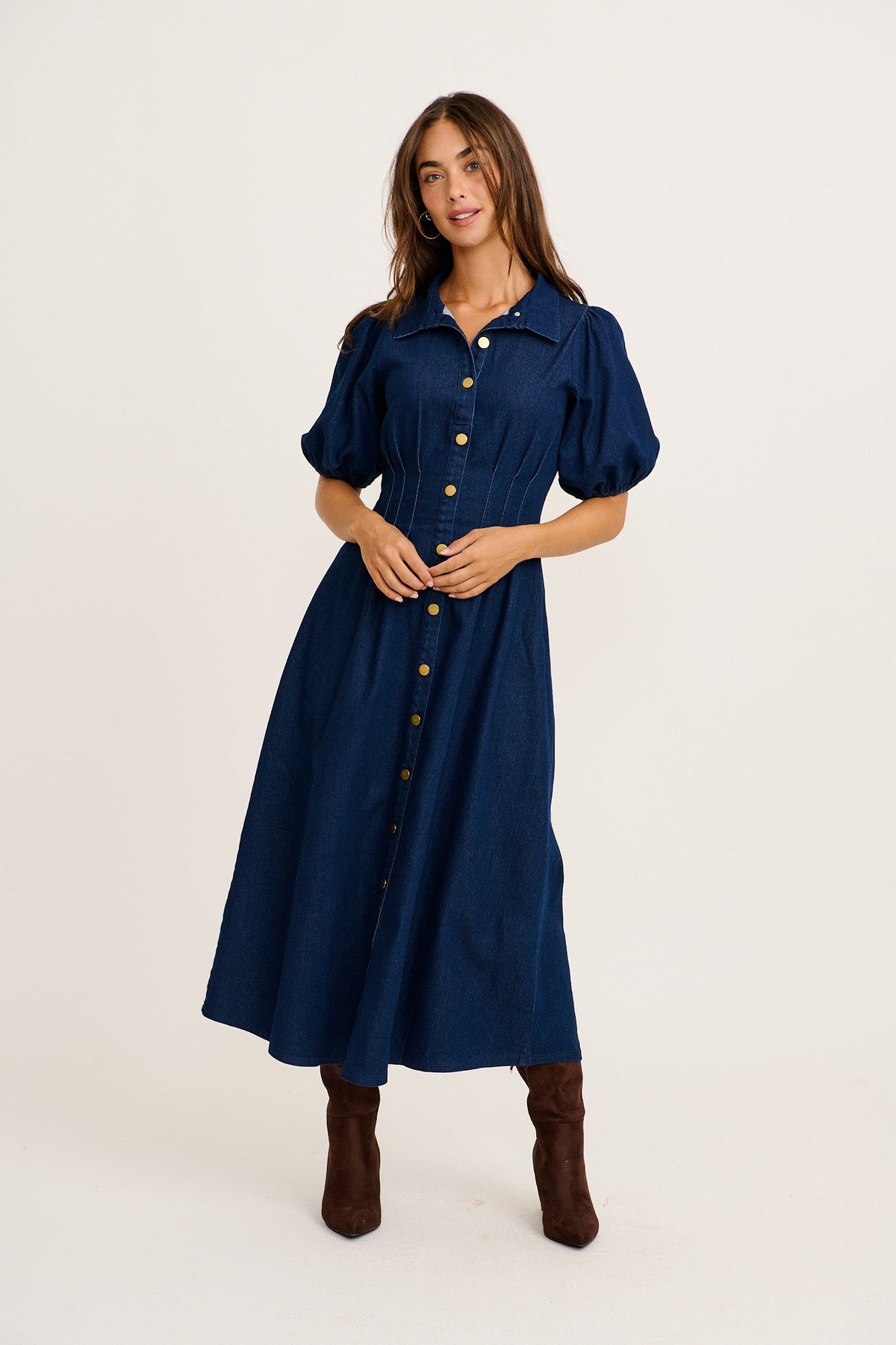 Indigo Denim Midi Dress