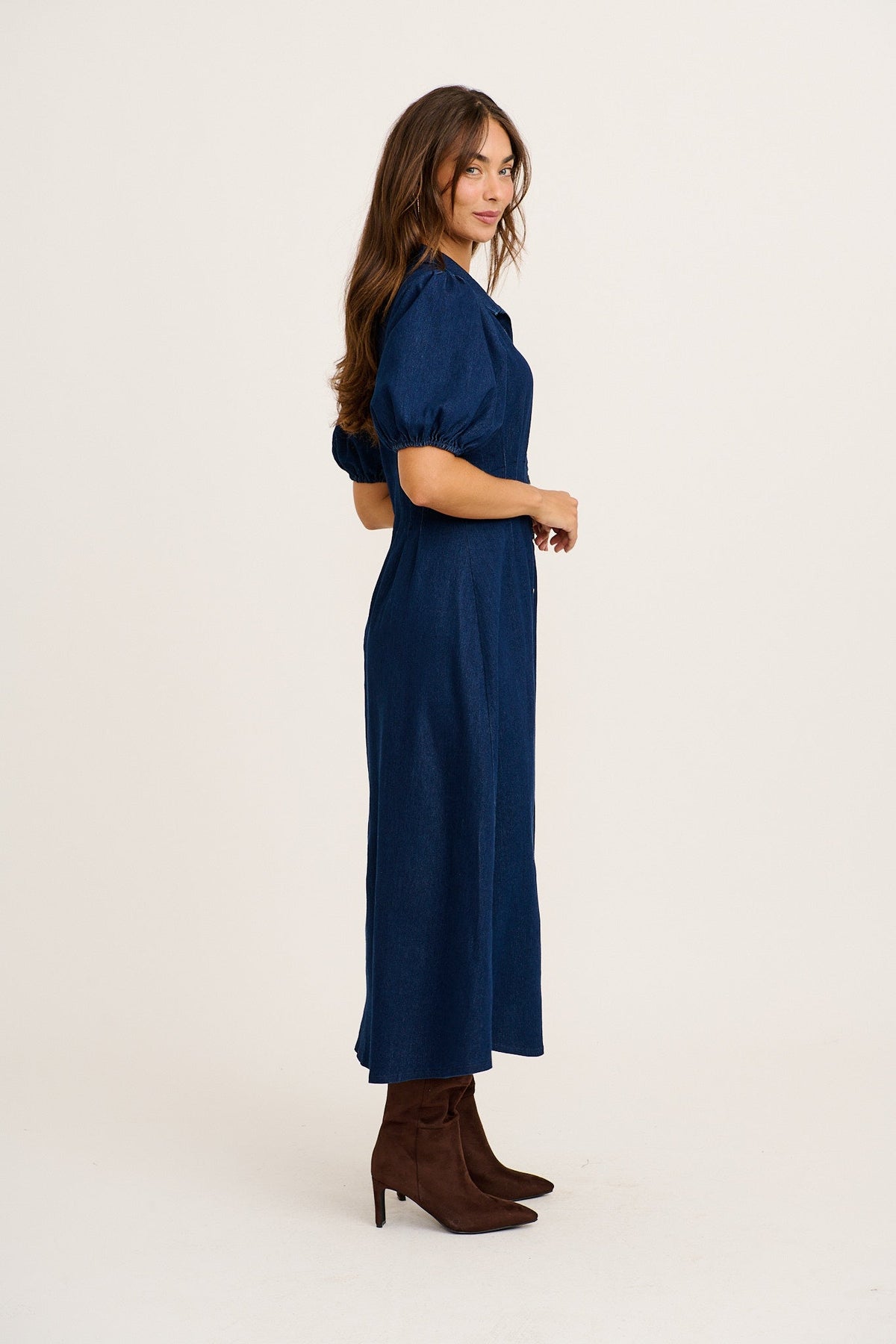 Indigo Denim Midi Dress