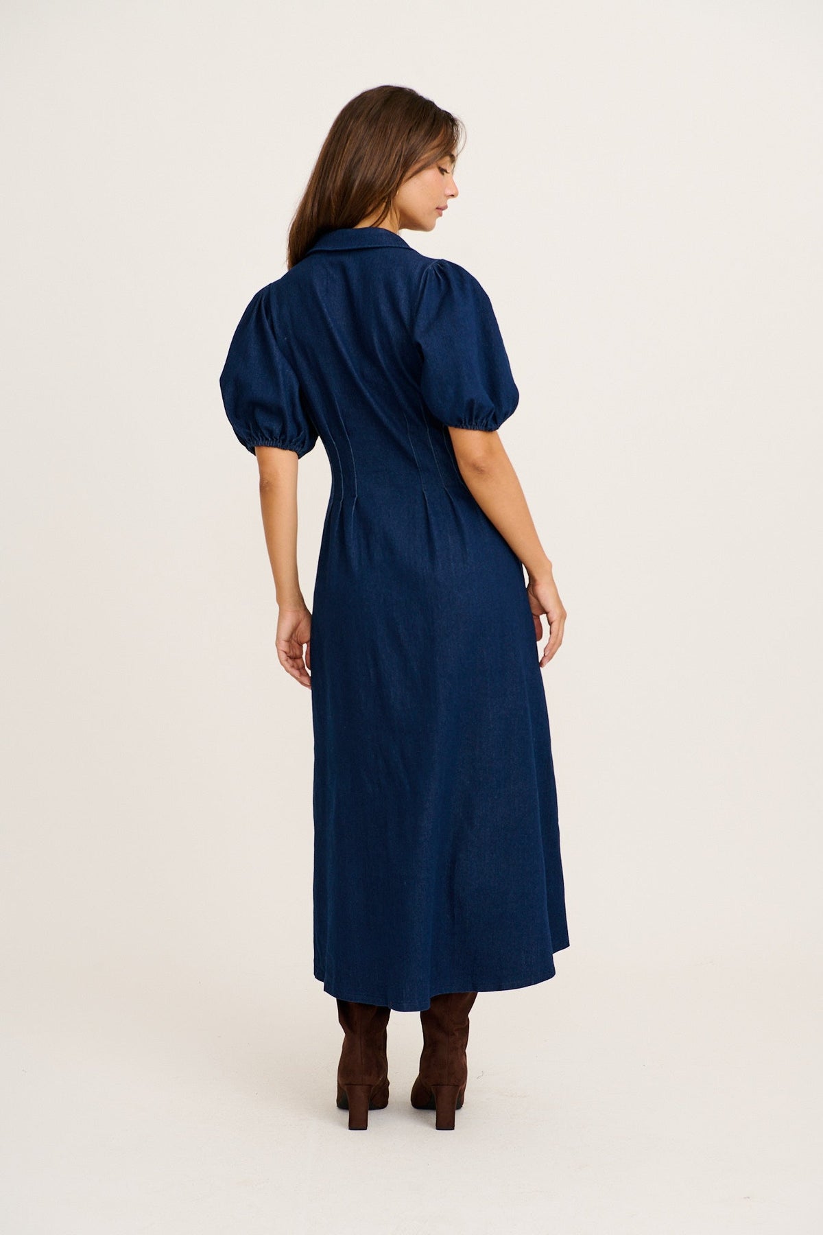Indigo Denim Midi Dress