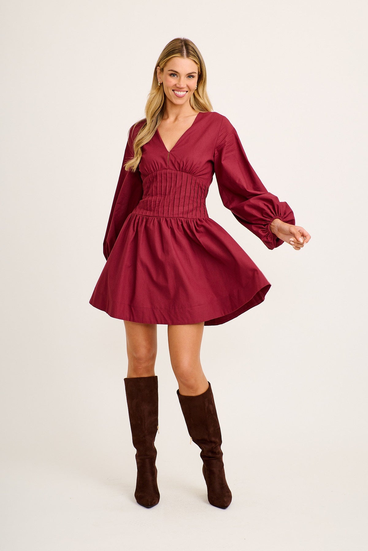 Wine Cotton Mini Dress