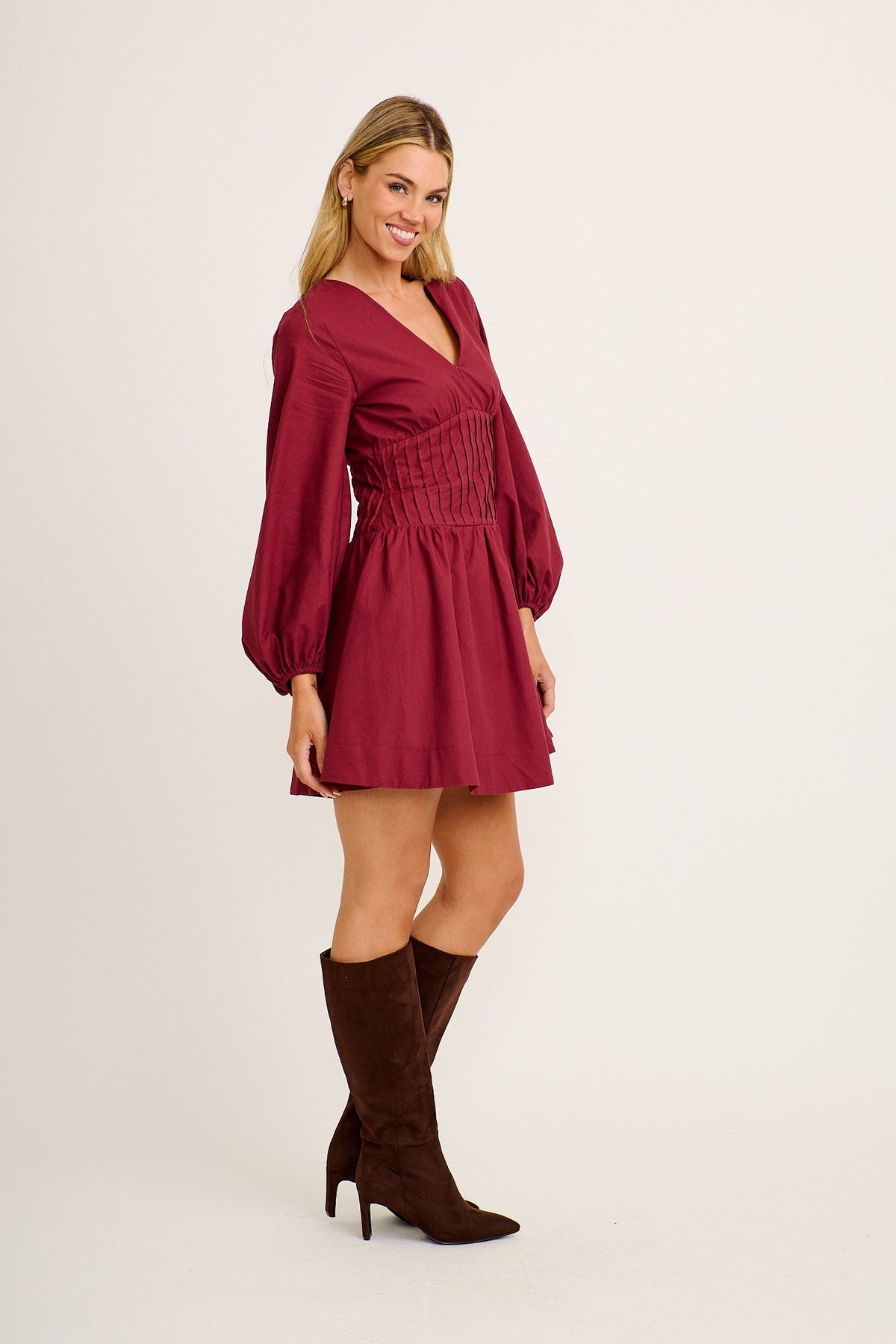 Wine Cotton Mini Dress
