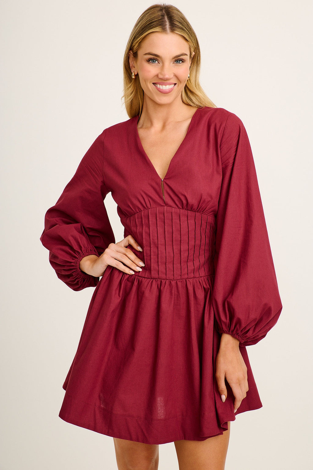 Wine Cotton Mini Dress