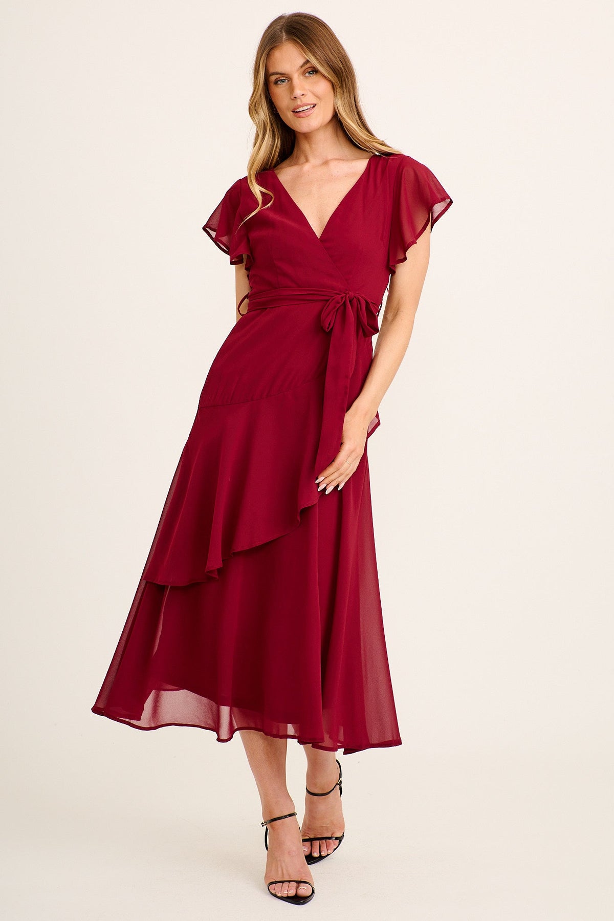Wine Chiffon Midi Dress