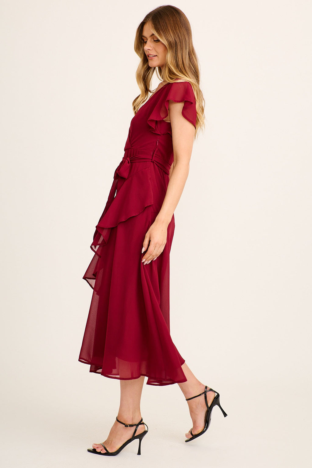 Wine Chiffon Midi Dress