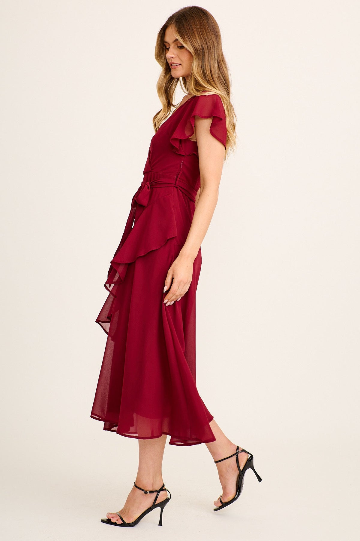 Wine Chiffon Midi Dress