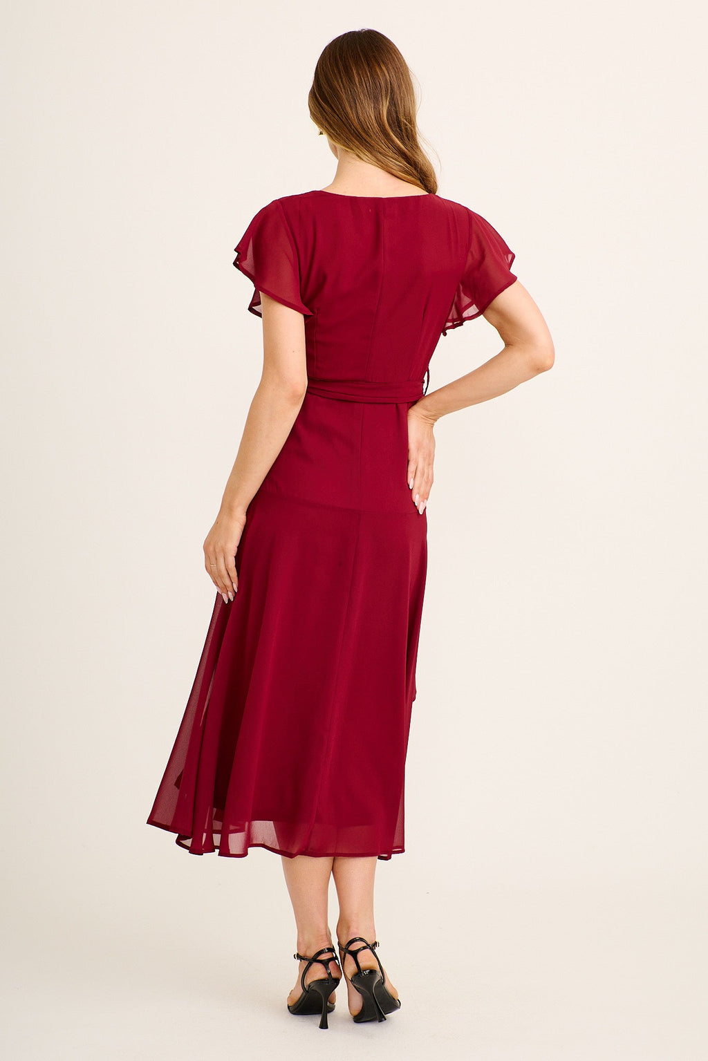 Wine Chiffon Midi Dress