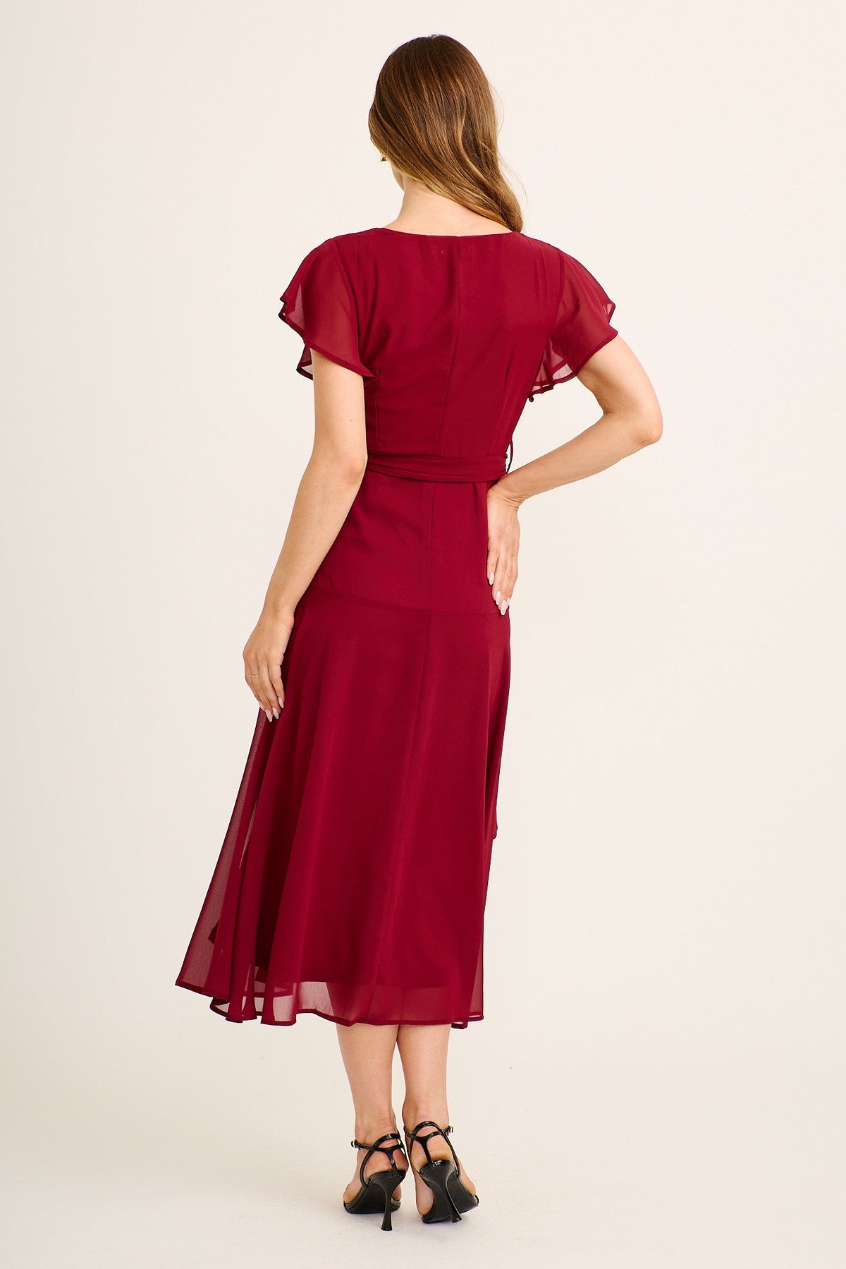 Wine Chiffon Midi Dress
