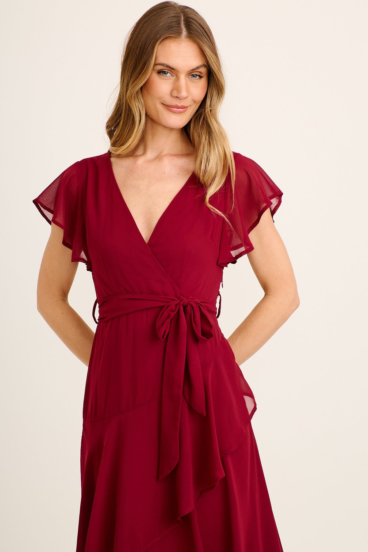 Wine Chiffon Midi Dress