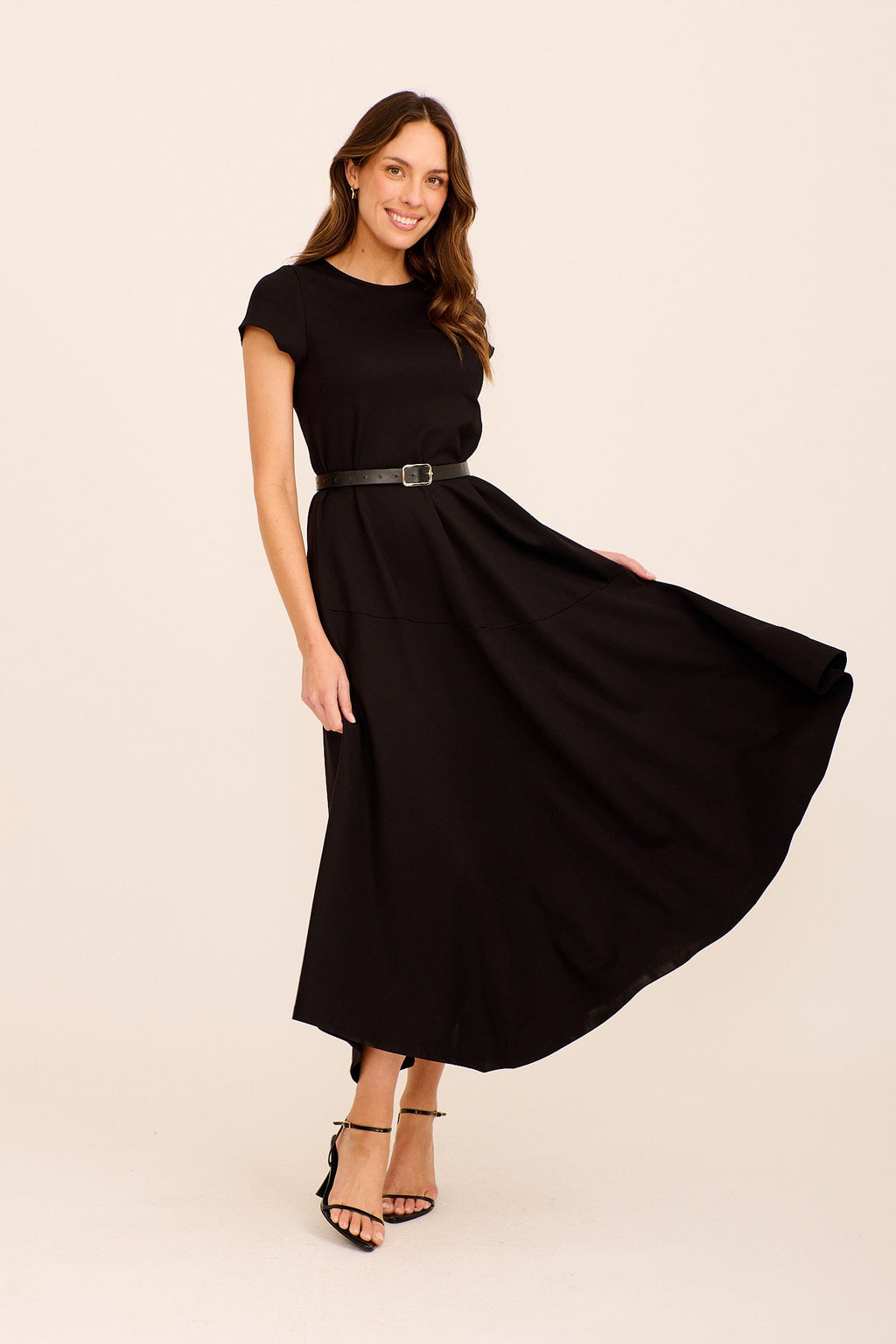 Black Belted Midi Dress