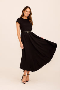 Black Belted Midi Dress