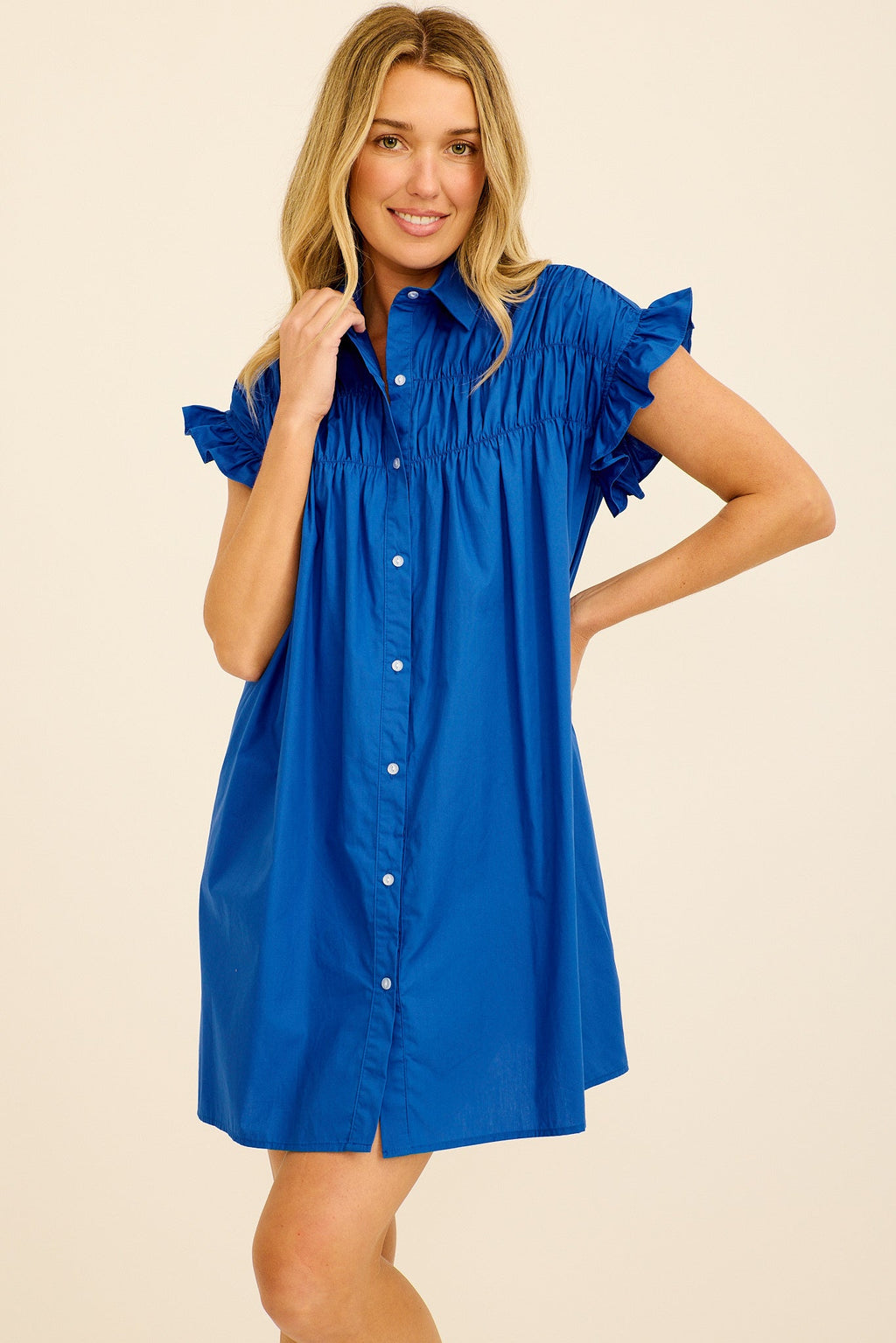 Cobalt Blue Cotton Smock Dress