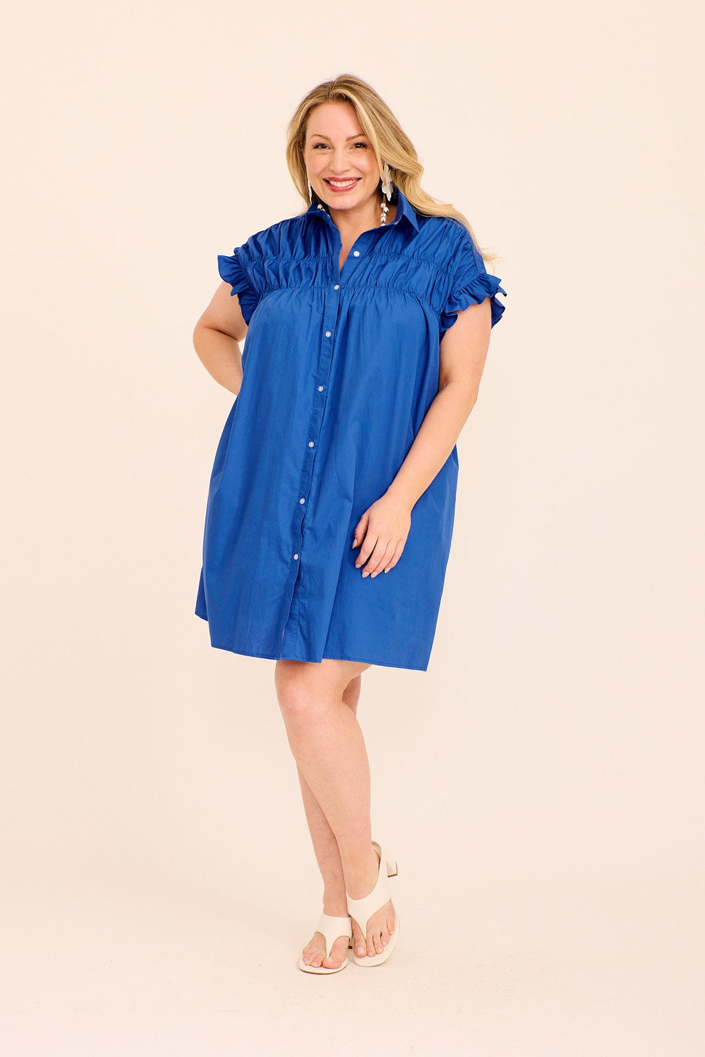 Cobalt Blue Cotton Smock Dress