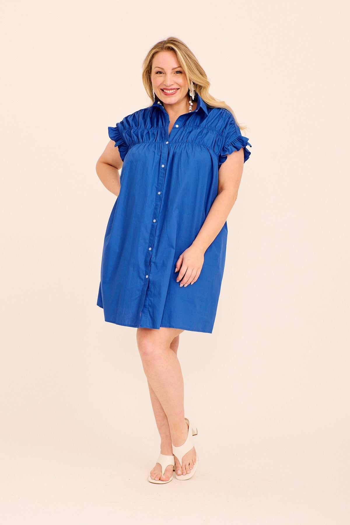 Cobalt Blue Cotton Smock Dress