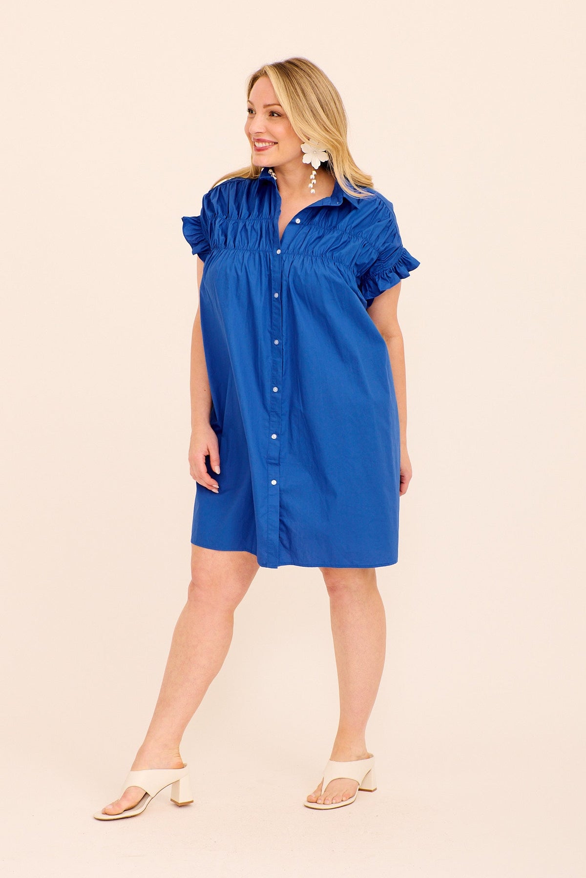 Cobalt Blue Cotton Smock Dress