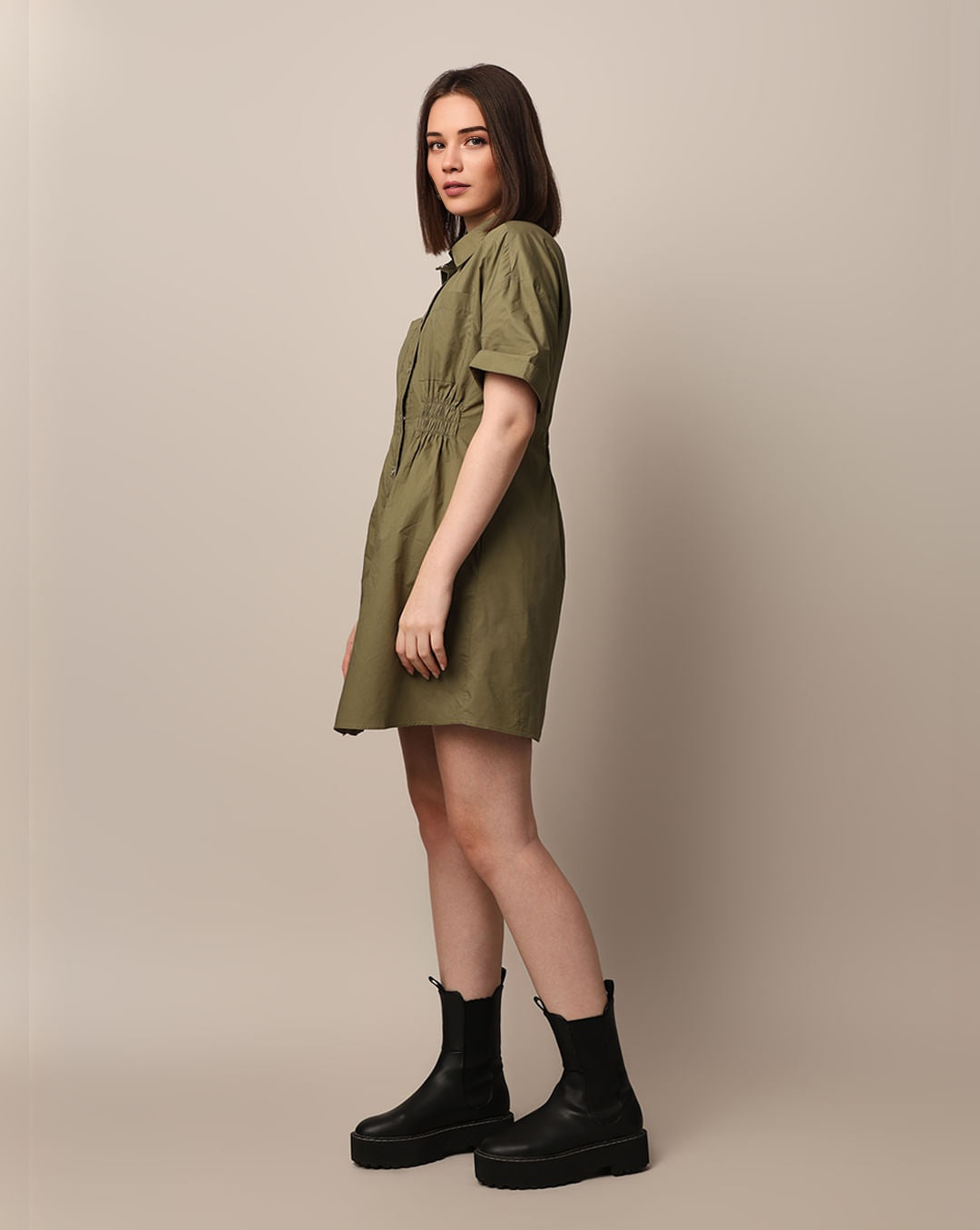 Verdant Gathered Cotton Dress