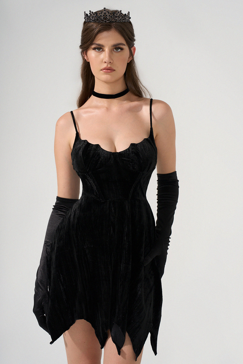 Velvet Corset Sleeveless Bat Hem A-Line Mini Dress