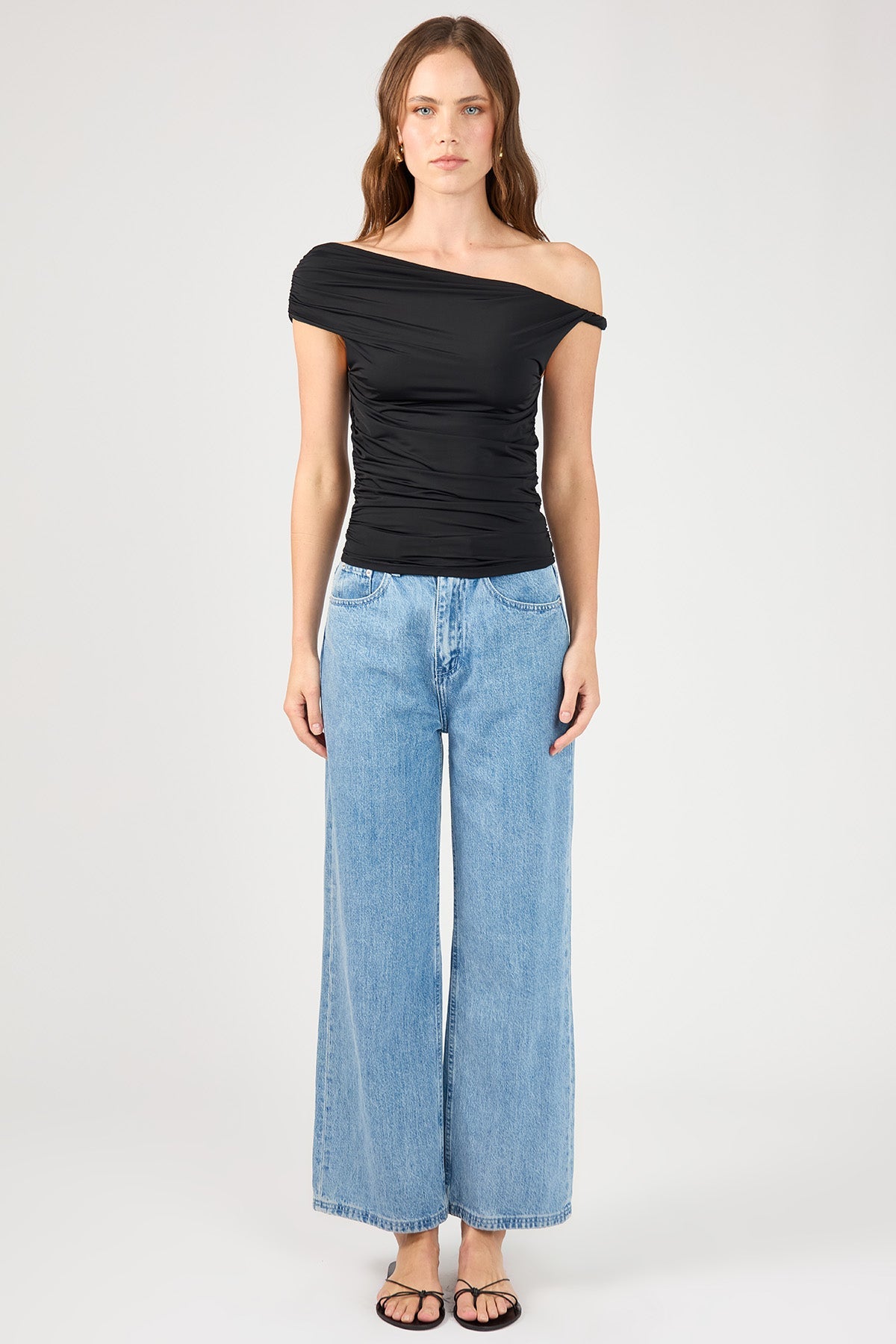 Black Ruched Long Sleeve Jersey Top