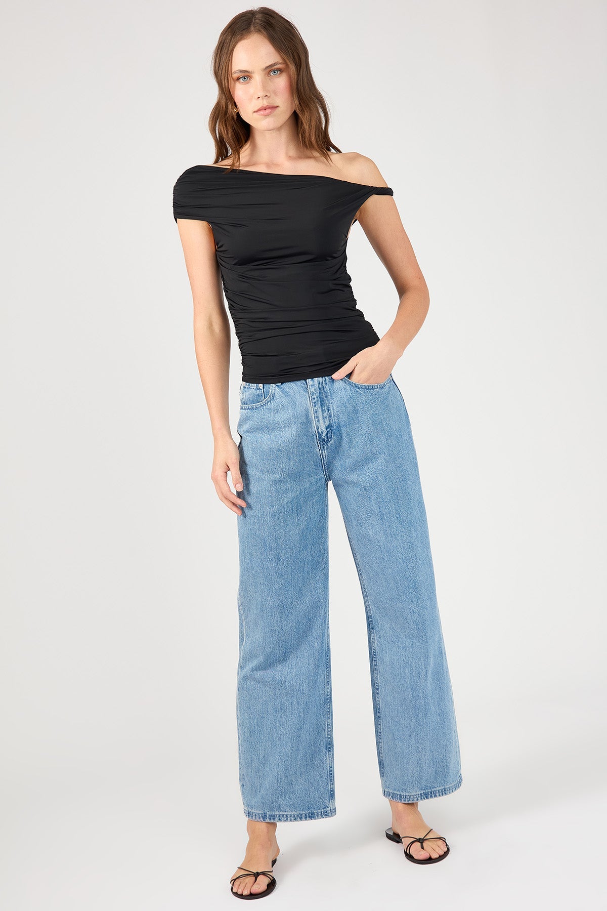 Black Ruched Long Sleeve Jersey Top