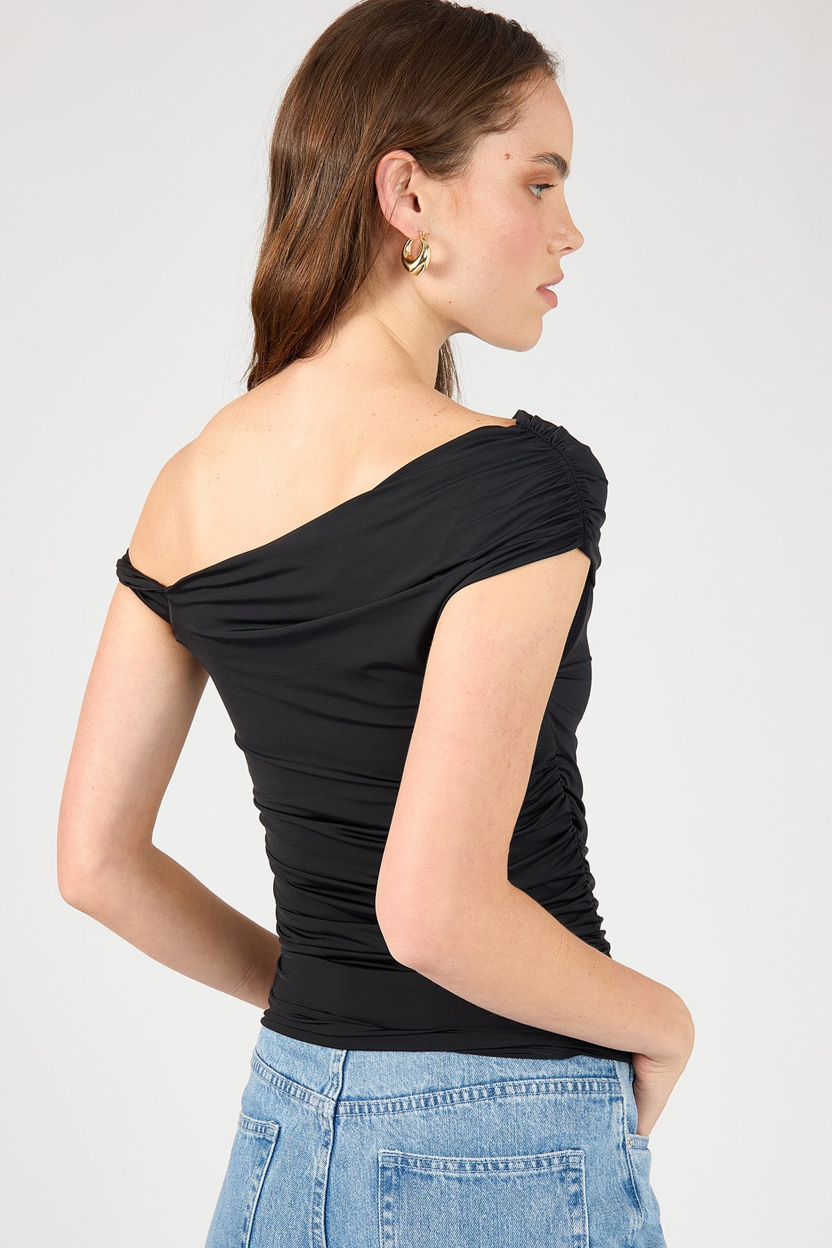 Black Ruched Long Sleeve Jersey Top