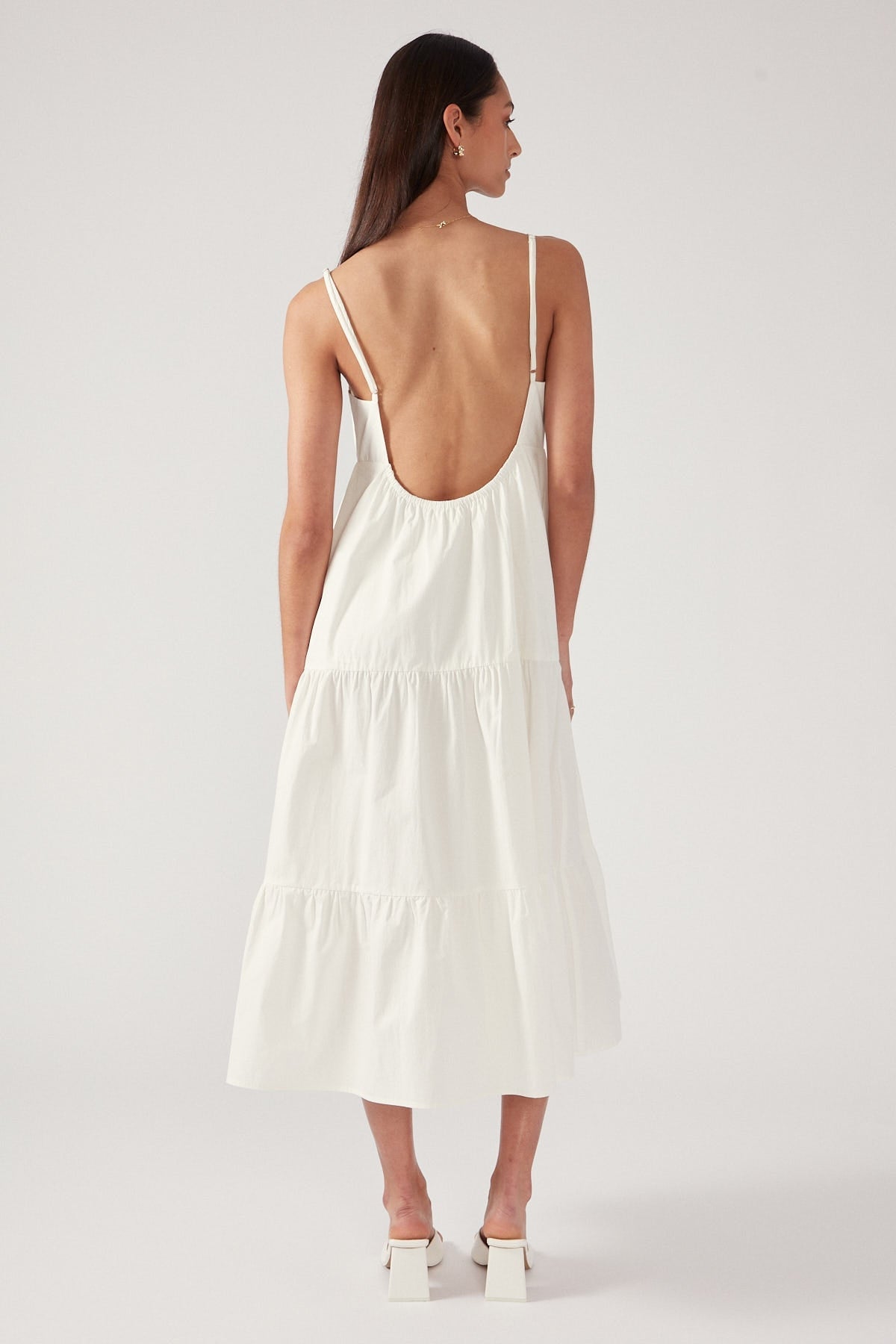 White Tiered Open Back Midi Dress