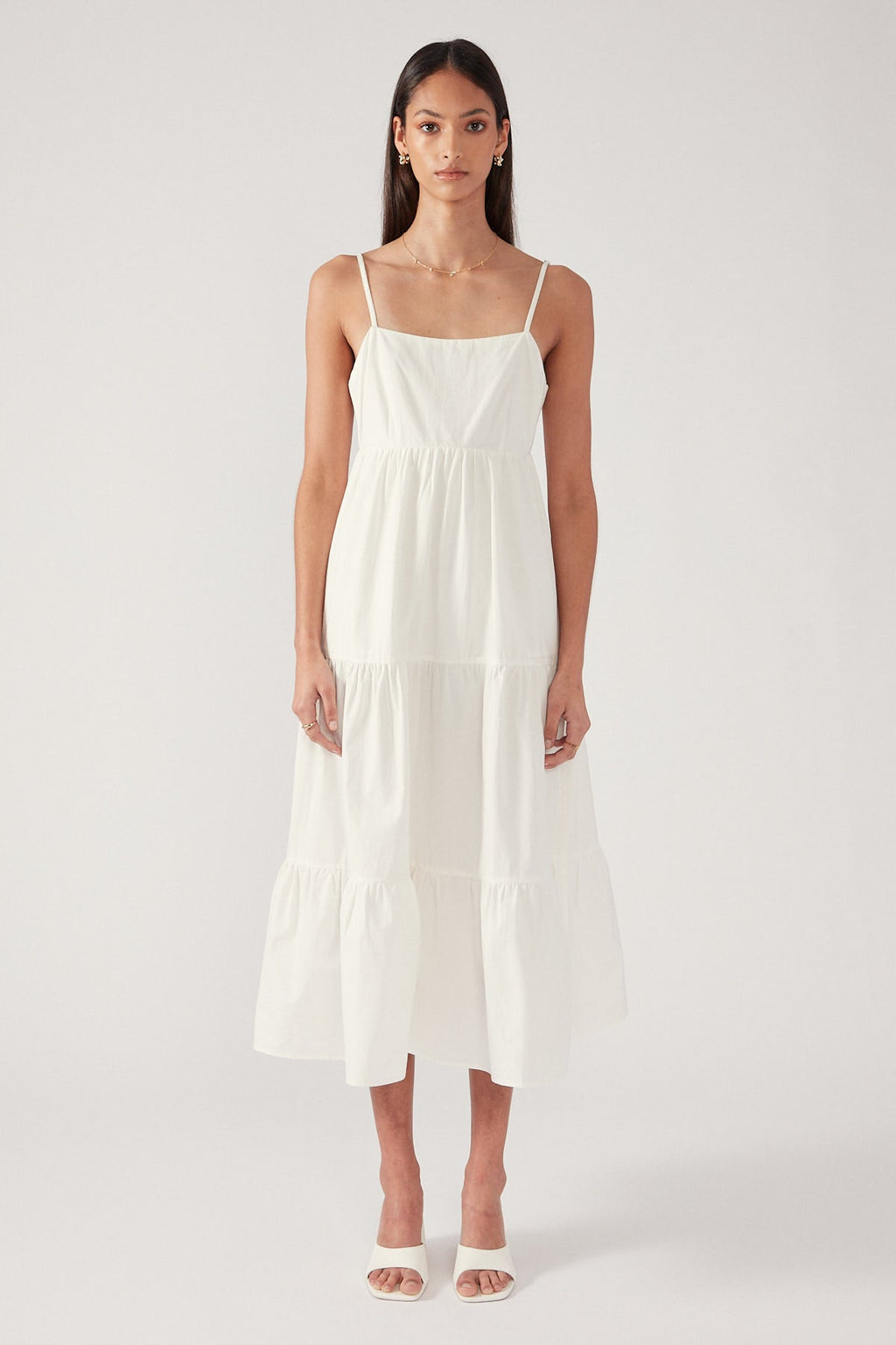 White Tiered Open Back Midi Dress