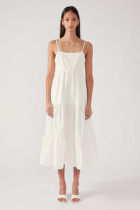 White Tiered Open Back Midi Dress