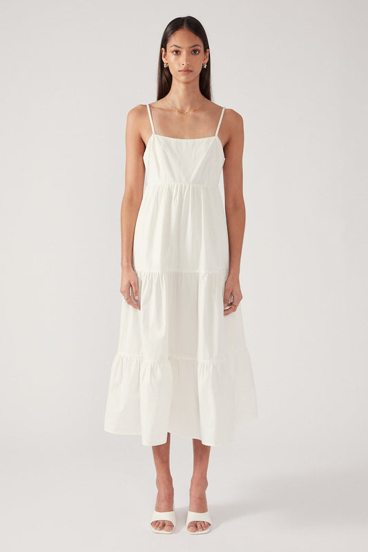 White Tiered Open Back Midi Dress