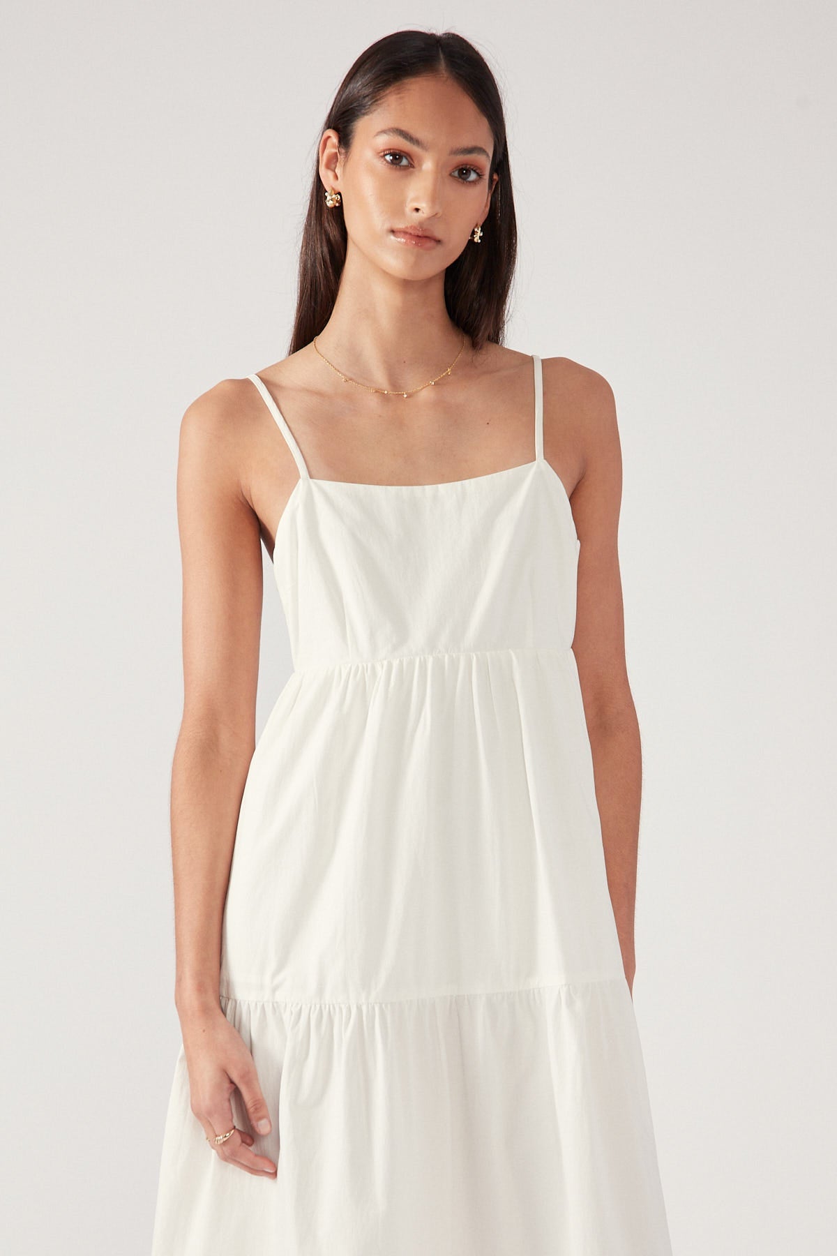 White Tiered Open Back Midi Dress