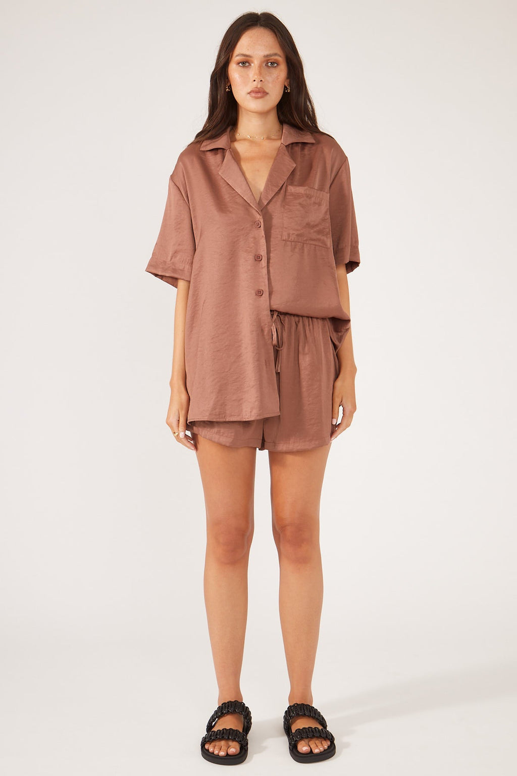 Brown Rico Shirt with Short Sleeves