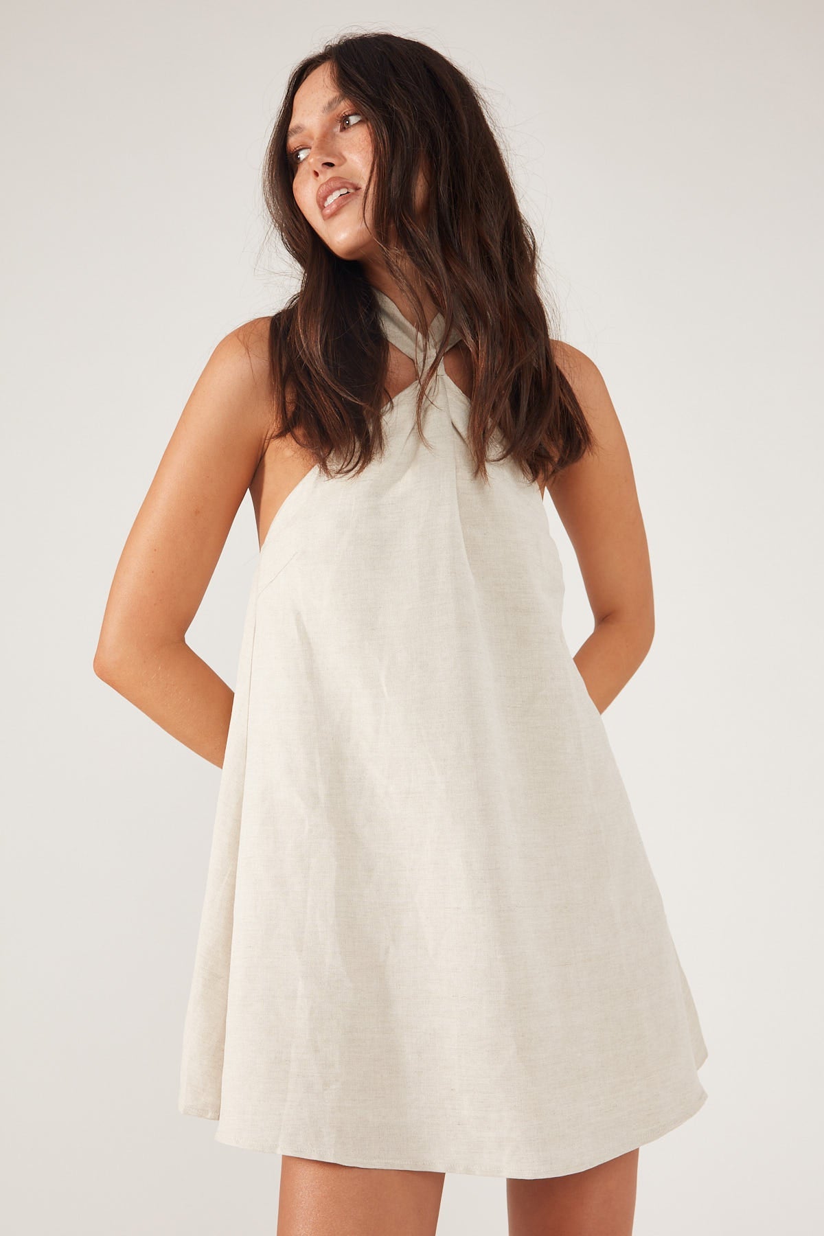 Oatmeal Tobago Linen Mini Dress