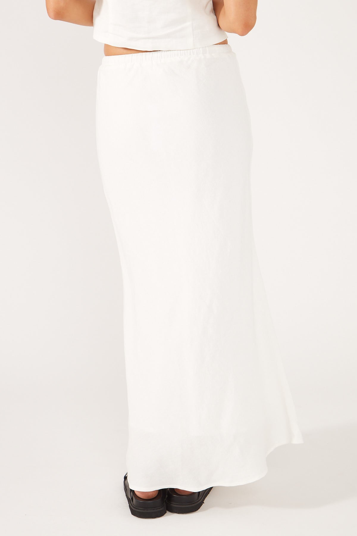 White Drawcord Midi Skirt