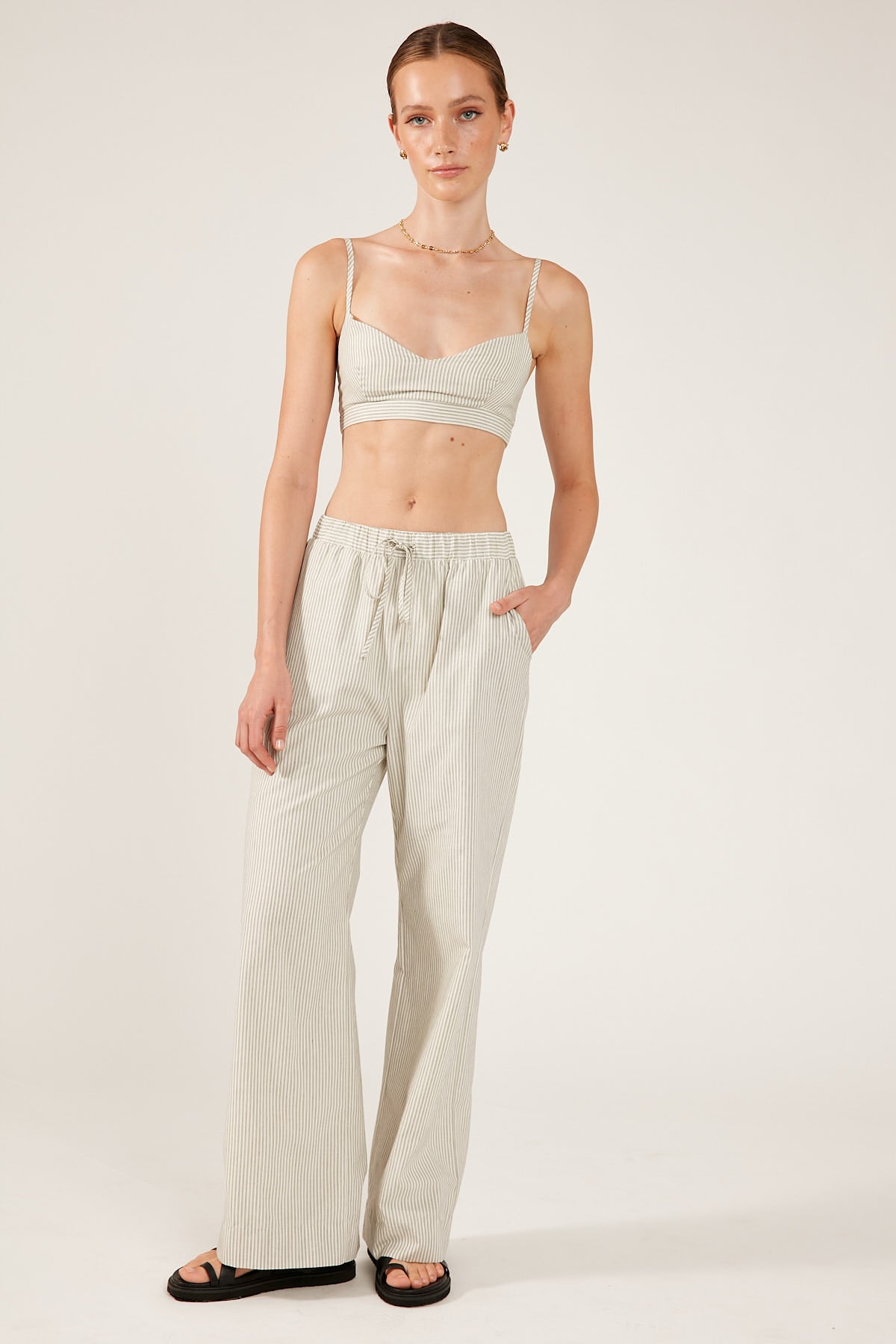 White Stripe Drawcord Trousers