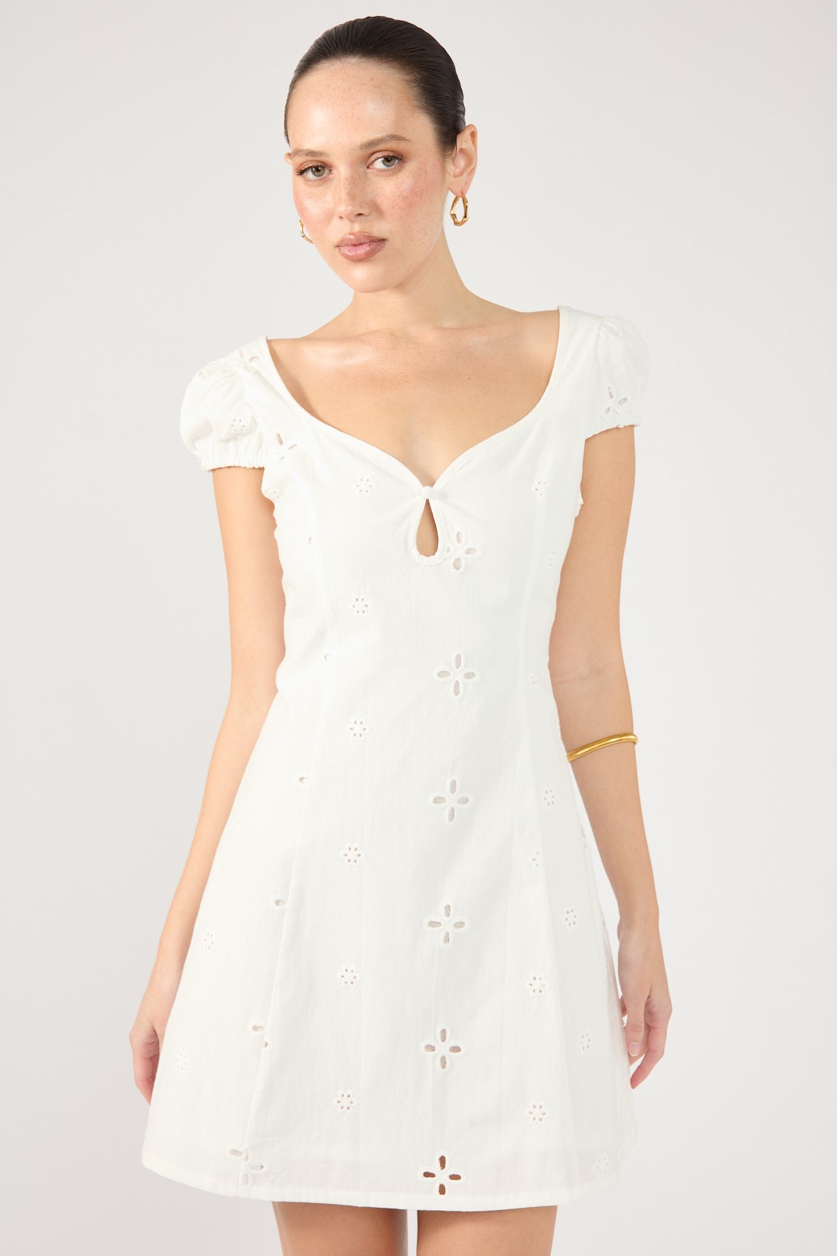 White Lace Detail Mini Dress