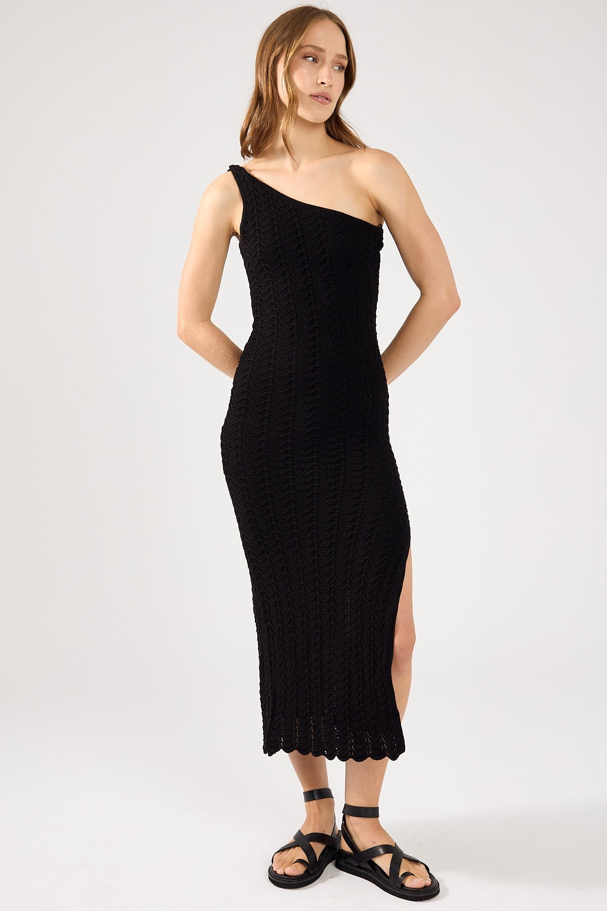 One-Shoulder Crochet Midi Dress