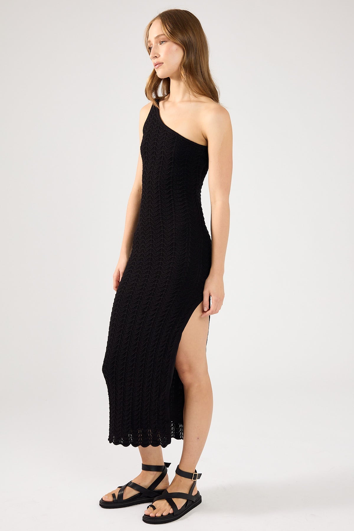 One-Shoulder Crochet Midi Dress