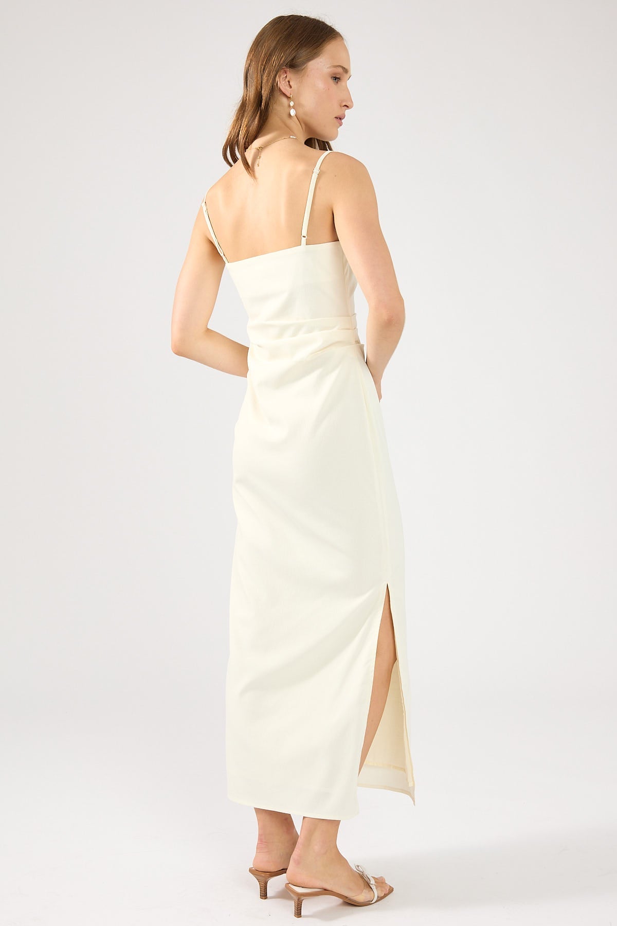 Cream Gathered Midi Dress