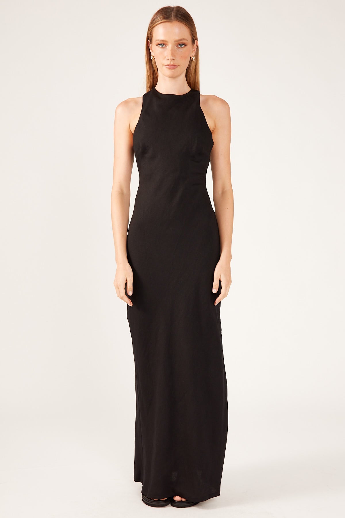 Black Linen Blend Maxi Dress