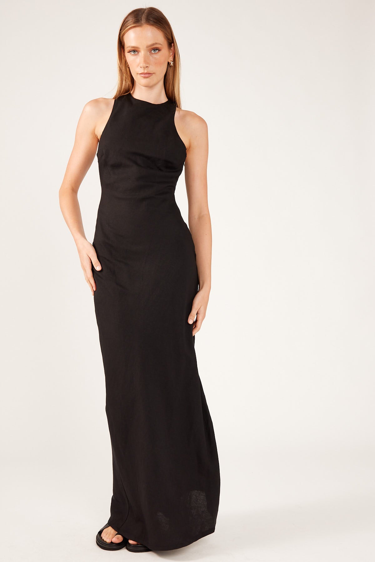 Black Linen Blend Maxi Dress